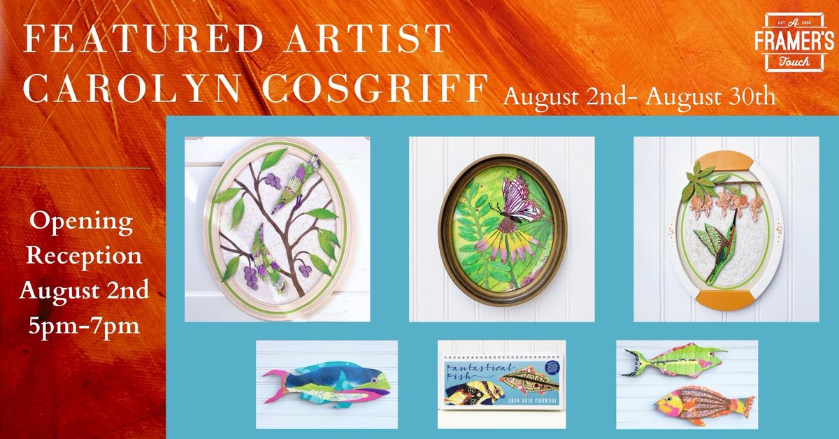 AFTgallery's tweet photo. A Framer’s Touch invites the community to welcome Featured Artist Carolyn Cosgriff. 
Tomorrow is the opening reception Wednesday, August 2nd from 5pm-7pm.

#AframersTouch
#discoverforestgrove 
#shopsmall 
#bespokepictureframing 
#ArtistOfTheMonth https://t.co/dr2Y8niJ5e