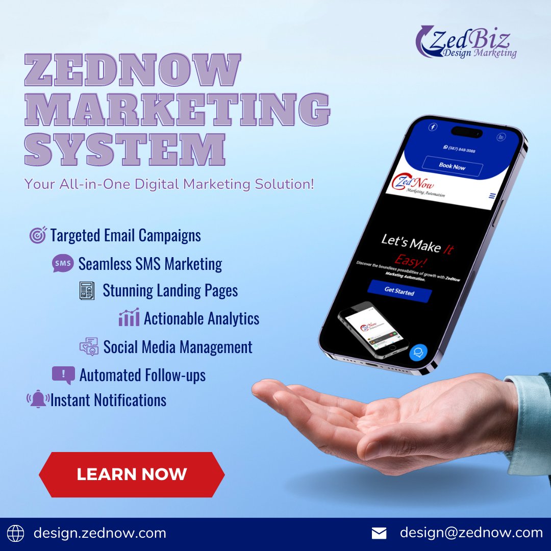 🚀 Elevate Your Marketing Game with ZedNow Marketing System! 🚀

Unlock your business's true potential with ZedNow Marketing System! 🌐 Contact us now to get started! 📞📧

#ZedNowMarketing #EmailMarketing #SMSMarketing #LandingPages #Analytics #AutomatedFollowups #SocialMedia