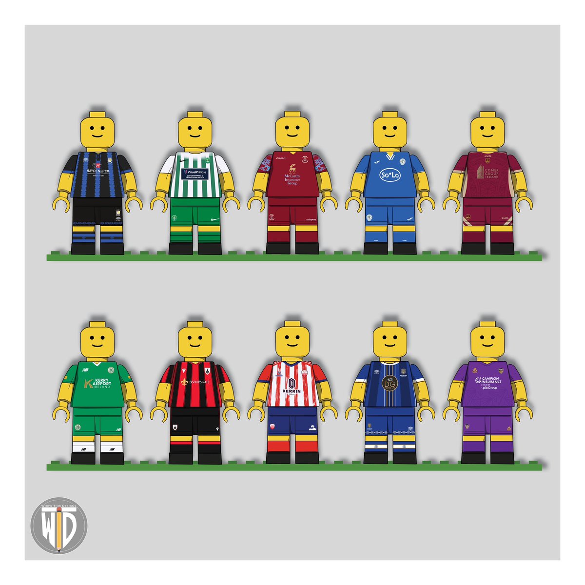 Following on from the Premier Division teams, here is all @LeagueofIreland First Division teams kits on Lego! #loi #leagueofireland #lego #legominifigures