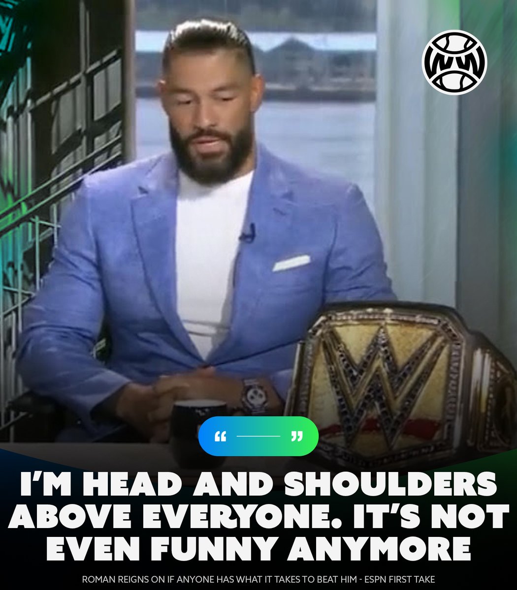 WrestlingWCC's tweet photo. Roman Reigns tells ESPN First Take that no one has a chance of ever beating him 🗣️ https://t.co/IFn8dWCjCj