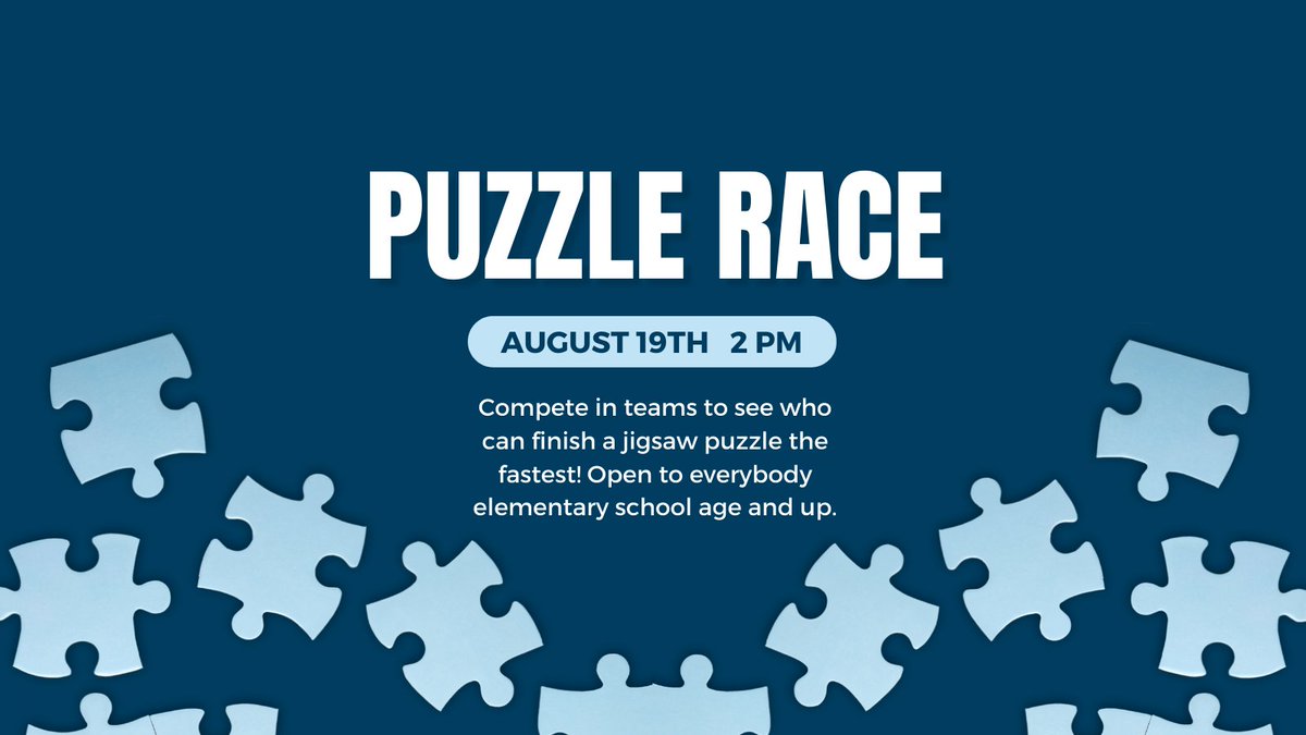Bring your friends and family and compete to see which team can complete a puzzle first!  Registration required. ow.ly/8R0s50PpuQl