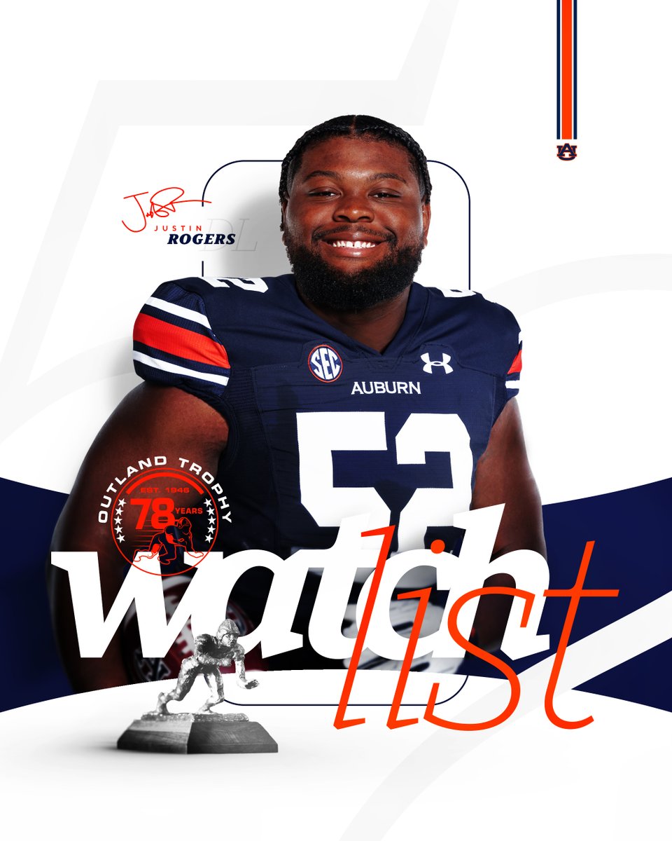 AuburnFootball's tweet photo. 𝐎𝐮𝐭𝐥𝐚𝐧𝐝 𝐓𝐫𝐨𝐩𝐡𝐲 Watch List 🏆

@AllAmerican52JR is recognized as 𝘰𝘯𝘦 𝘰𝘧 𝘵𝘩𝘦 𝘣𝘦𝘴𝘵 interior lineman in the country.

📰 https://t.co/uMlfEOVZY3 https://t.co/UVvaZh5k12