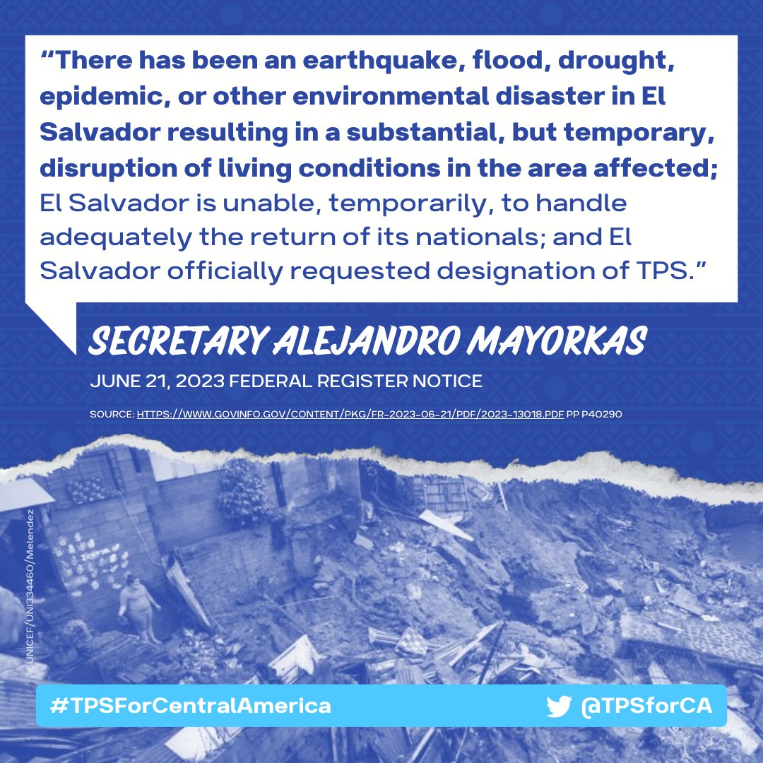.<a href="/SecMayorkas/">ARCHIVED: Secretary Alejandro Mayorkas</a> <a href="/AliMayorkas/">Alejandro Mayorkas</a> writes: since 2018, El Salvador's environmental disasters have taken &amp; disrupted people’s lives. We say that merits protection of Salvadorians in US, some have been here for years. Re-designate TPS for El Salvador! #TPSforCentralAmerica #TPSJustice