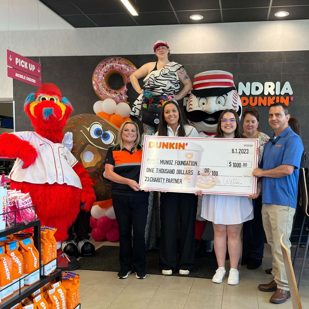 MunozFoundation's tweet photo. Thank you to #AMFPartner Gilligan Company for including AMF in the grand opening of Alexandria @dunkindonuts. Shout out to #AMFScholar Piper (2021 AMF Scholarship Fund recipient &amp; student at @nkuedu) for being with us today!
See you on 8/8 for the Landen Dunkin’ grand re-opening! https://t.co/bjvHt5dJ6a
