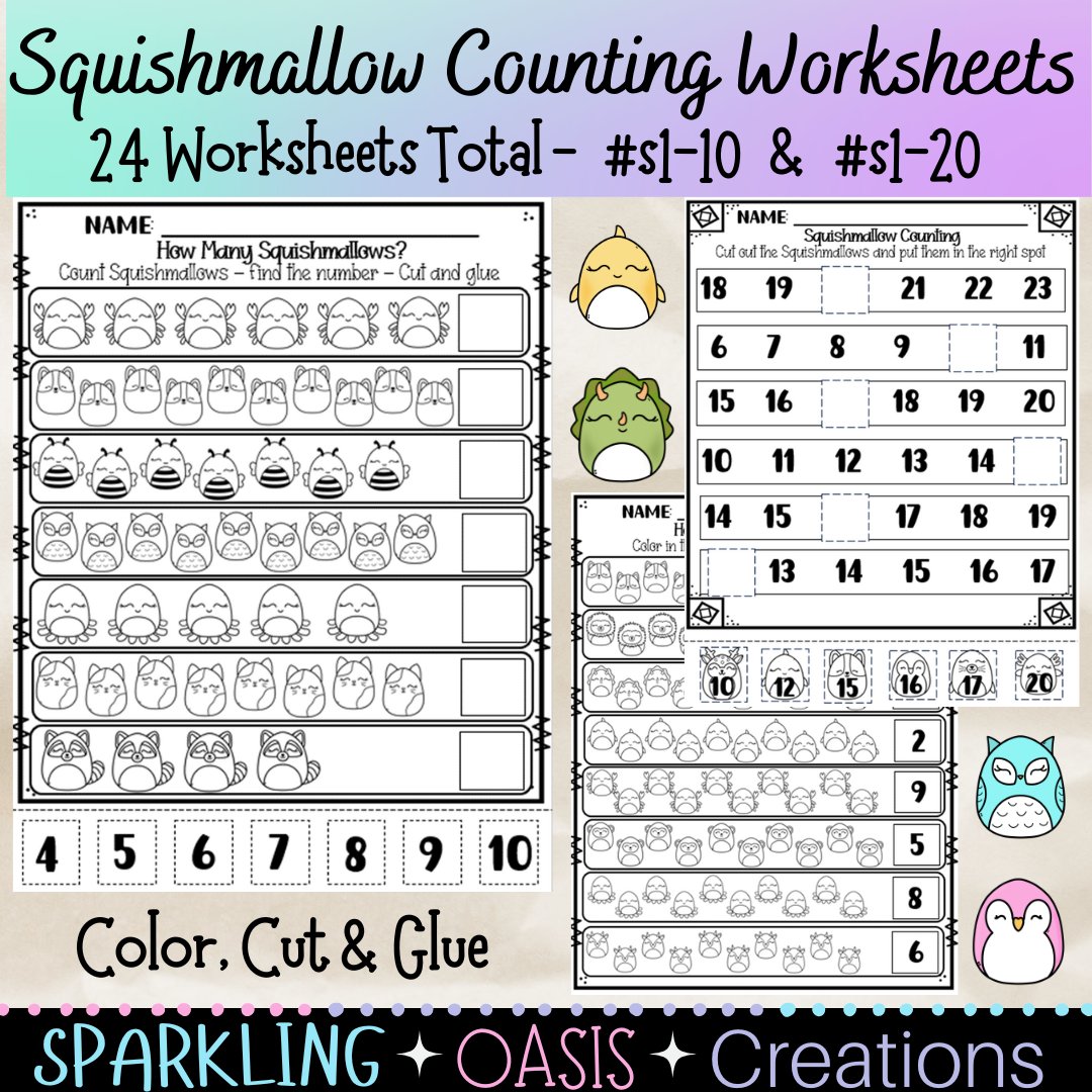 SparklingOC1's tweet photo. Super Cute Squishmallow Counting Worksheet Set for Kinder and First Grade Independent Work Time! Get them here: https://t.co/ETQMPMMzCG #teachertwitter #backtoschool #tptsale #teachersoftwitter #teacherspayteachers https://t.co/xP1Xv6G2KO