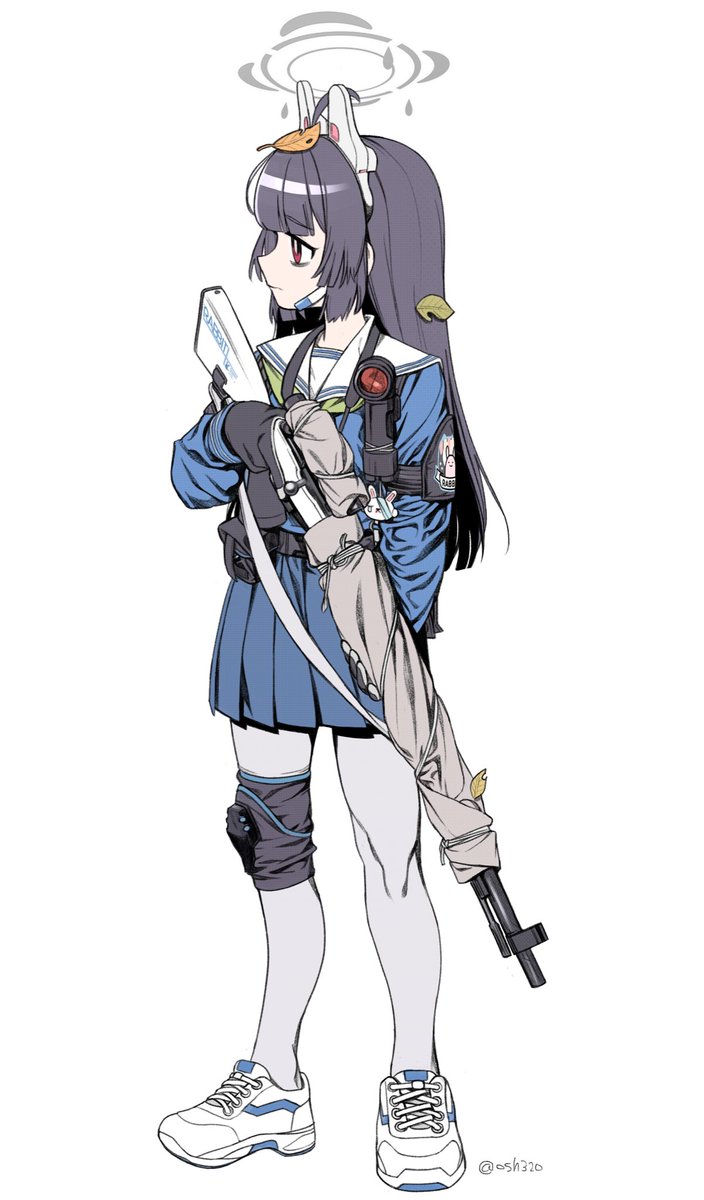 miyu (blue archive) 1girl solo weapon black hair gun rifle long hair  illustration images