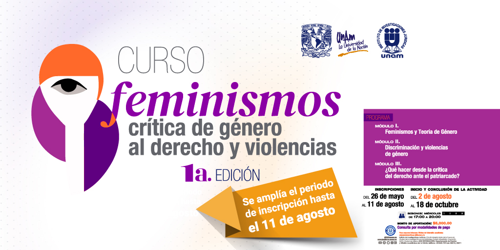 IIJUNAM's tweet photo. Inscríbete y obtén las herramientas para comprender, desde el marco de la teoría crítica y los feminismos, la importancia de hacer propuestas jurídicas desde un paradigma incluyente y con perspectiva de #género

🗓 Iniciamos el 2/08/23
Inscríbete aquí 👉 https://t.co/TRuFZjuhlv https://t.co/UA33apSOGI