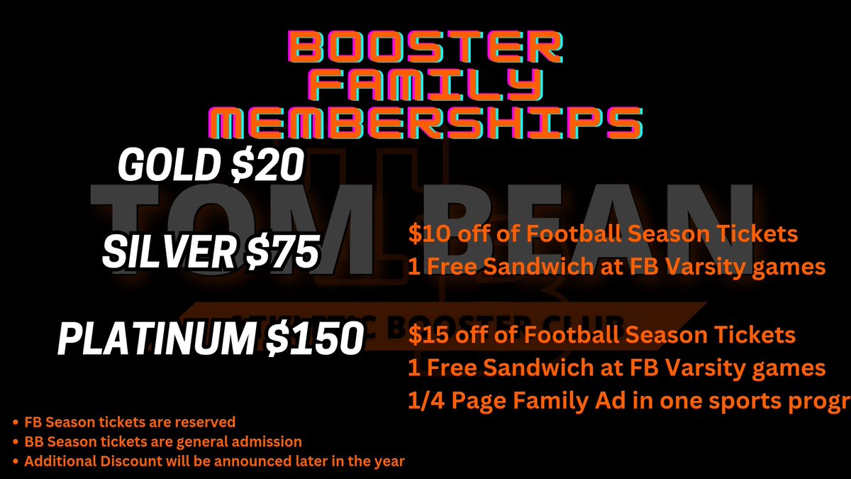 Season Tickets will be on sale during Meet the Tomcats; this Thursday!

Stop by the concessions area to renew or claim your seats. Look at the attachment and let me know if you have any questions. The seating chart will be available; at the event.