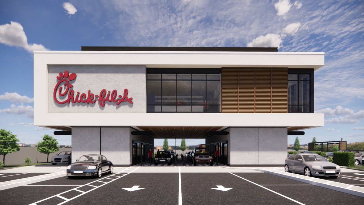 ColoCommercial's tweet photo. Evolution of #fastfood continues with @ChickfilA announcing the 2024 opening in Atlanta of a 4-lane drive thru, vertical kitchen concept that will have two lanes devoted to online orders. You might recognize the similarity to @tacobell's Defy concept.  Less space, more sales! https://t.co/ZF1Q3VNHq9