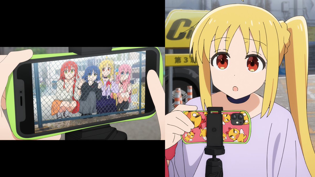 BocchiTheRockS2's tweet photo. Not today
Here's a look at everyone's smartphones:
Bocchi/Kikuri: iPhone 8
Nijika: iPhone 11/12
Kita: iPhone 13
Ryo: Aquos R6
- Bocchi has an older model because she doesn't socialize, no need to upgrade.
- Kita follows trends so she has the latest model at the time 
(1/2) https://t.co/2YbMxaql4p