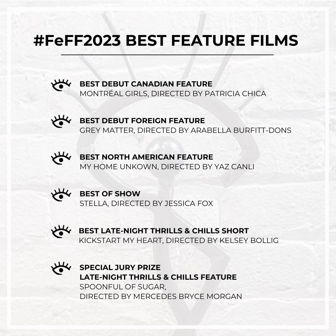 ✨CONGRATULATIONS TO OUR #FeFF2023 FEATURE FILM AWARD WINNERS ✨

<a href="/PatriciaChica/">Patricia Chica</a> 
<a href="/yazcanli/">yaz canli</a> 
<a href="/filmfoxwrite/">Jessica A Fox</a> 
<a href="/kelseybollig/">Kelsey Bollig</a>
<a href="/LadyBryce/">MercedesBryce Morgan</a>