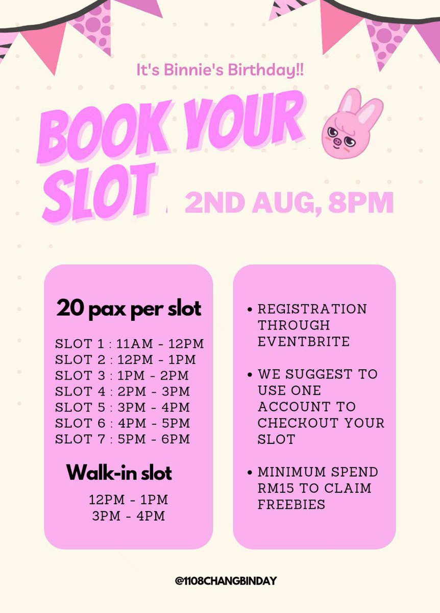 1108CHANGBINDAY's tweet photo. Our lovely STAYs, 

The booking slots for our binnie binnie changbinnie birthday will be open today at 8pm.

Set your timer now so that you can secure your slot.

Lets have fun together. See you there 🩷.

#pasarskz #pasarstraykidsmy #pasarstraykids #BinCredibleChangbin https://t.co/P3Me4PGPgb