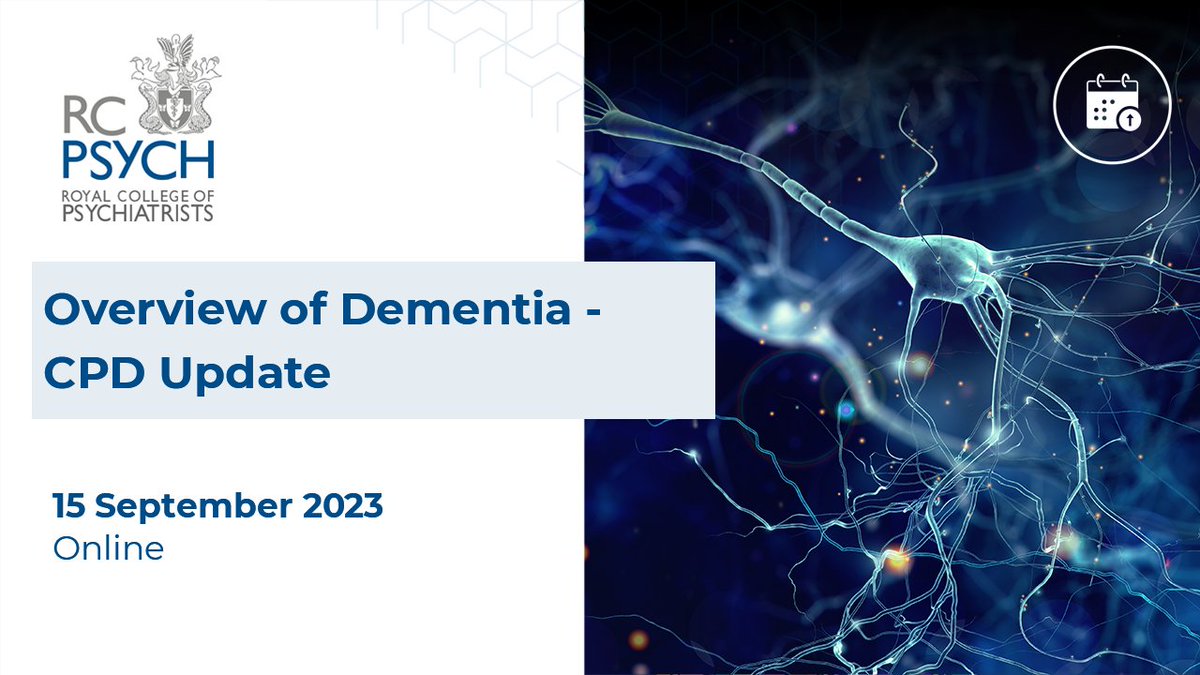 Only 1 week to go until bookings close for our new event, Overview of Dementia – CPD Update taking place online on 15 September! Don't forget to book your place today before it's too late. Find out more here and book before 8 September: bit.ly/43Ij2Q5 #RCPsychDementia