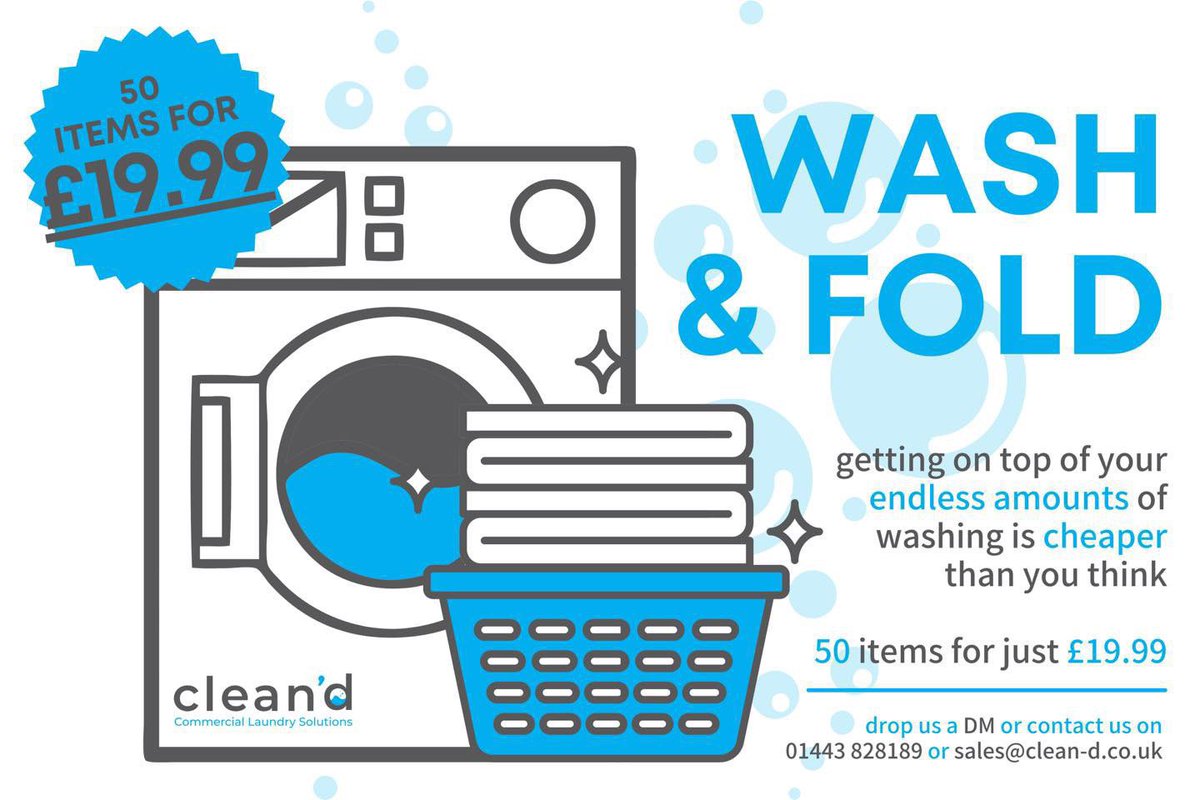 🧺50 ITEMS FOR £19.99🧺

Yes you read that right. 50 ITEMS for just £19.99. With prices like that it’s not even worth the hassle. 

Need more info and a FREE quote drop us a DM, call us on 01443 828189 or email sales@clean-d.co.uk