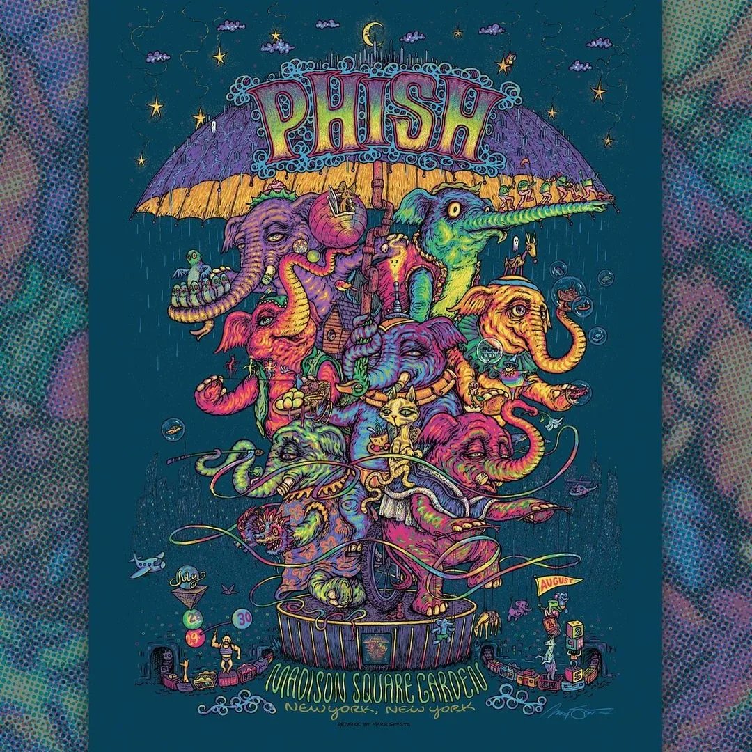 posterdrops's tweet photo. Reposted @phishdrygoods We will have five official LE posters for the run at The Garden. Here is the third official LE poster which will be available today and tomorrow by Marq Spusta @spustastudio. 18"x24" with an edition of 1,300. 
#phish #phishdrygoods #gigposters #screenprint https://t.co/2w0AZxOgRG