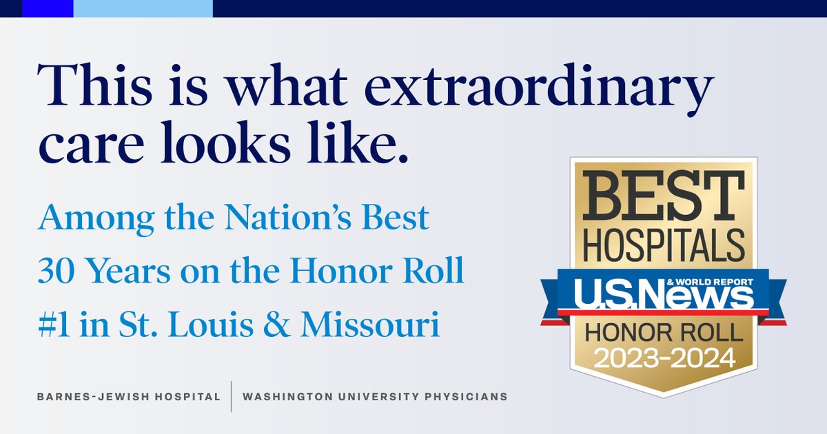 Barnes-Jewish (@barnesjewish) on Twitter photo For the 30th time, <a href="/usnews/">U.S. News & World Report</a> named us to the prestigious national Honor Roll of “Best Hospitals,” ranking No. 1 in Missouri.
We are grateful for our caregivers and our @WUPhysicians partners for delivering the extraordinary care our patients deserve. ow.ly/scRt50Pq9tS For the 30th time, <a href="/usnews/">U.S. News & World Report</a> named us to the prestigious national Honor Roll of “Best Hospitals,” ranking No. 1 in Missouri.
We are grateful for our caregivers and our @WUPhysicians partners for delivering the extraordinary care our patients deserve. ow.ly/scRt50Pq9tS