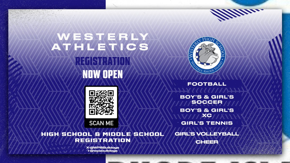 WPS Bulldogs (@wpsbulldogs) on Twitter photo Time to register bulldogs! Scan below and sign up for all 3 seasons. Or go to this website now! westerly-ar.rschooltoday.com/node/77
<a href="/whs_bulldog/">WHS Bulldogs</a> <a href="/WPSBulldogsFB/">Westerly Bulldogs Football</a> <a href="/WHSSportsBoost1/">WHS Sports Boosters</a> <a href="/westerlycheer/">WHS CHEER 🎀🐾</a> <a href="/whs_pound/">DAWG POUND</a> #godogs Time to register bulldogs! Scan below and sign up for all 3 seasons. Or go to this website now! westerly-ar.rschooltoday.com/node/77
<a href="/whs_bulldog/">WHS Bulldogs</a> <a href="/WPSBulldogsFB/">Westerly Bulldogs Football</a> <a href="/WHSSportsBoost1/">WHS Sports Boosters</a> <a href="/westerlycheer/">WHS CHEER 🎀🐾</a> <a href="/whs_pound/">DAWG POUND</a> #godogs