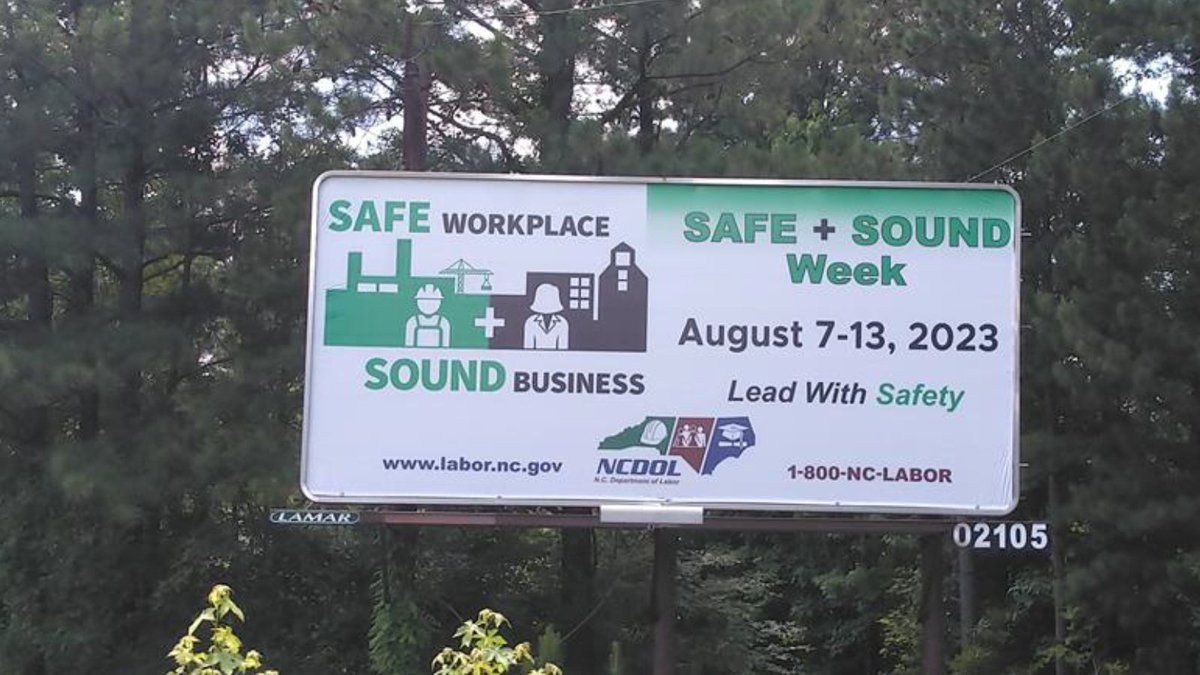 OSHA_DOL's tweet photo. 👀 A billboard for our upcoming Safe + Sound Week was spotted in North Carolina!

Don't miss this week of activities focusing on effective safety and health programs. 

Have you come across other OSHA billboards in your area? 

Let us know! 👇 

#SummerSafety https://t.co/4yeurYJ1Bi