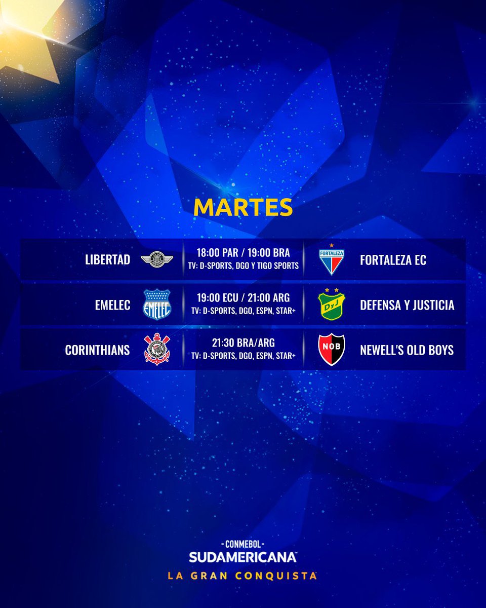 CalcioArg's tweet photo. Stanotte al via l’andata degli 8’ di finale‼️
🏆#Libertadores 📺MolaTv
🇦🇷#Argentinos 🆚 Fluminense🇧🇷
⏰ 00:00
🇦🇷#River 🆚 Inter🇧🇷
⏰ 02:00
—-
🏆#Sudamericana 📺MolaTv
🇪🇨Emelec 🆚 #DefensaYJ🇦🇷
⏰ 02:00
🇧🇷Corinthians 🆚 #Newells🇦🇷
⏰ 02:30 https://t.co/yLeLT09EkV