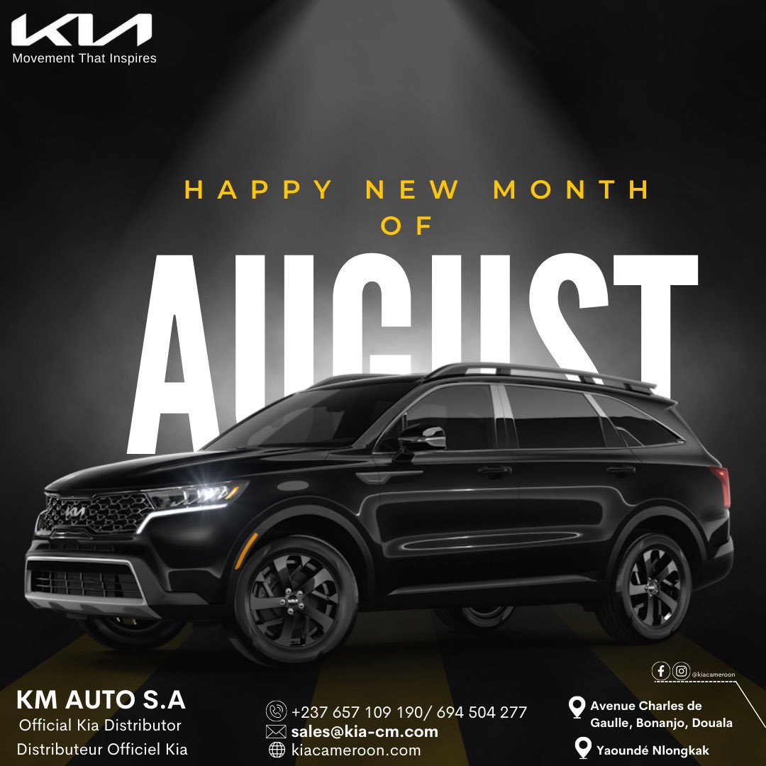 KiaCameroon's tweet photo. ______AUGUST______

•
•
•

New month, New goals.
You are the driver of your own success.

#kiacameroon #kia #movementthatinspires #douala https://t.co/Se1AvCM4Wu