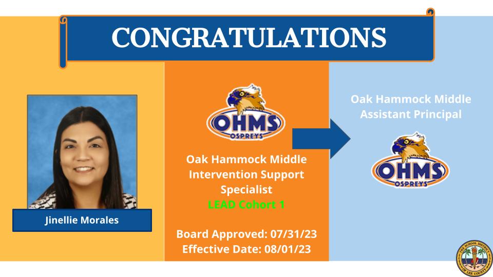 Congratulations on your appointment! 👏 <a href="/OakHammockMS/">Oak Hammock Middle</a>