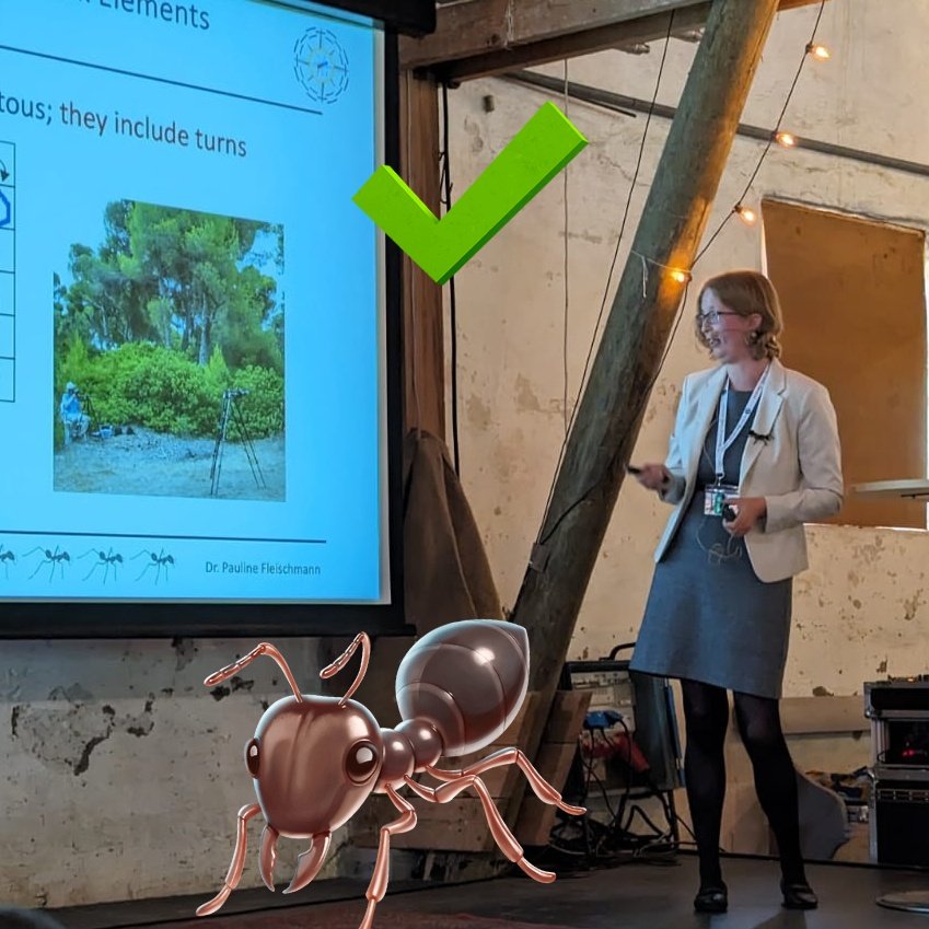 Cataglyfilosofi's tweet image. Mission accomplished: Talking about our research on #Magnetoreception and #Navigation in the visual foragers #Cataglyphis ants at the #ICIV2023 🧭🐜