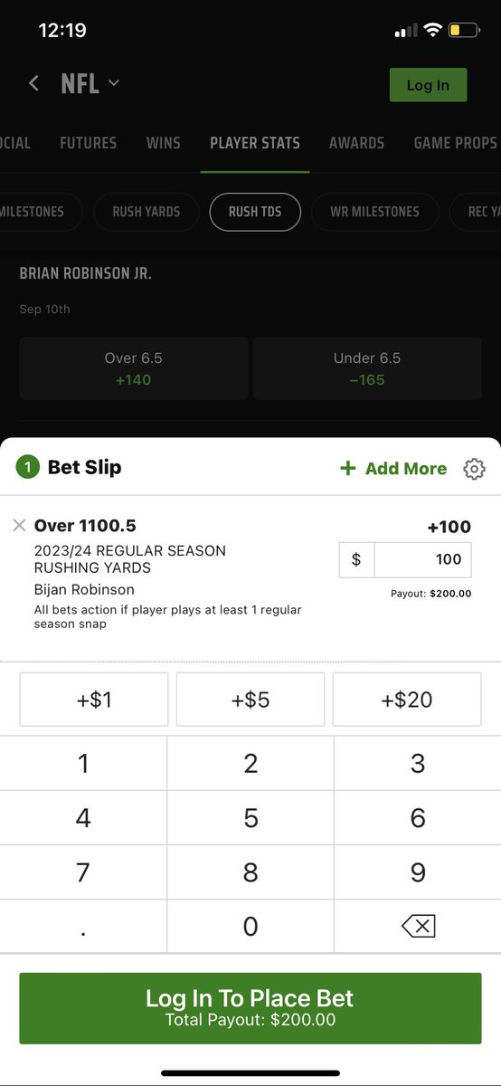 SchemeMoneyBets's tweet photo. .@kendeazy_ is smashing the over on Bijan Robinson’s rushing total. CBS fantasy football has a “conservative projection of 1,427 yards &amp; 13 TDs” 

1100.5 feels like way too low of a number. 

Smash the over &amp; collect your money in a few months 🔐

#sportsbettingtwitter https://t.co/2VO40aonBe
