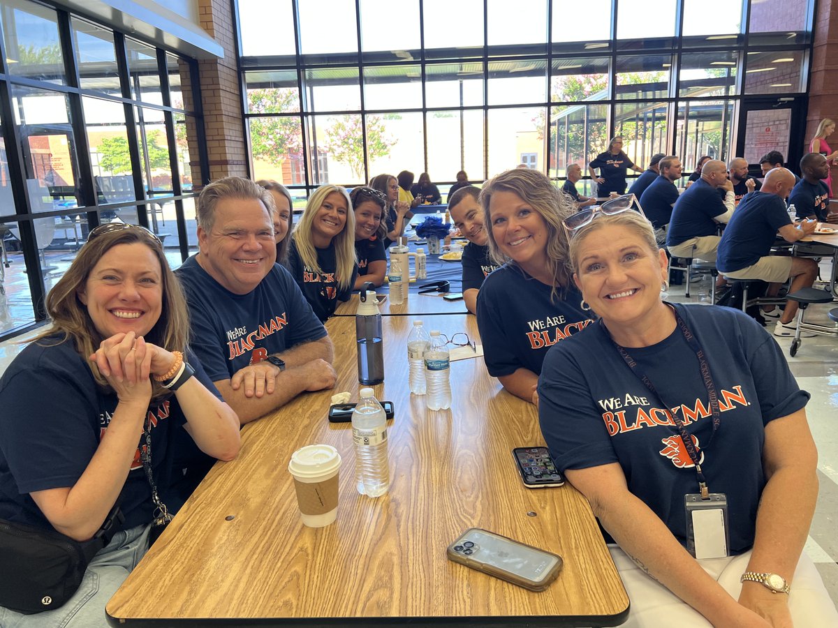 rucoschools's tweet photo. “We are Blackman.”
This morning, the entire faculty and staff of all Blackman schools gathered for a collaborative breakfast on their first day back. Over the summer, the three principals from the schools collaborated to arrange an all-staff meeting involving all three schools. https://t.co/RyW2x5256l