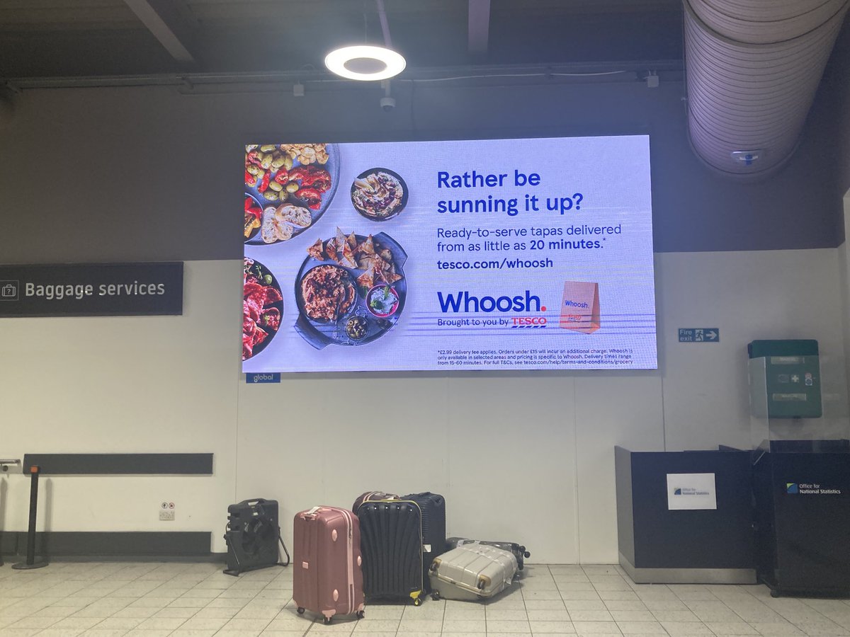LJretail's tweet photo. Ideal ad placement for Tesco’s quick com in Luton arrivals! https://t.co/XEFgTn8Tau
