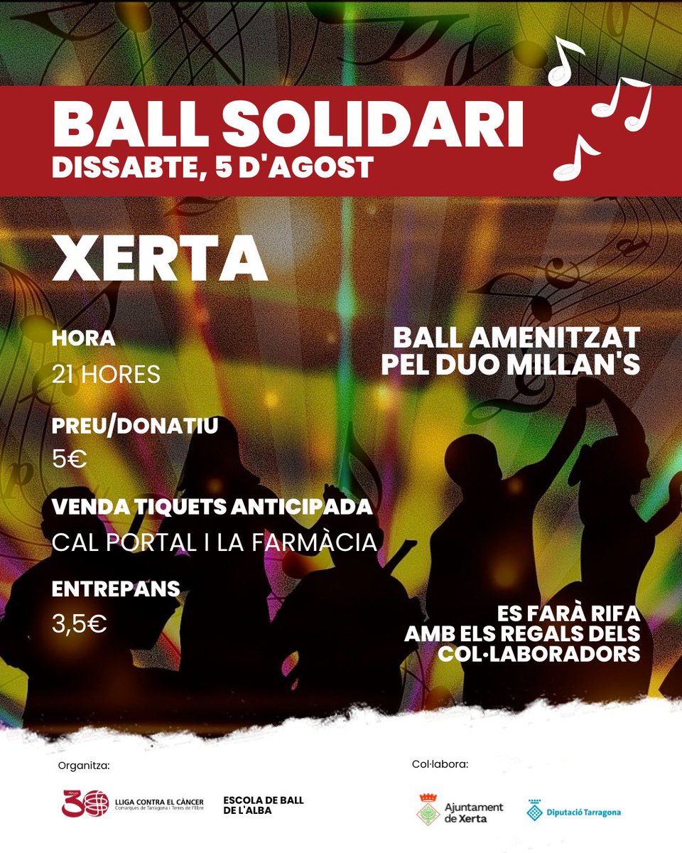 🎶Aquest proper dissabte, vine a moure el cos amb nosaltres♥️. Ball solidari a Xerta🥰.

Ja veieu que no parem😊

Us ho esperem!!!