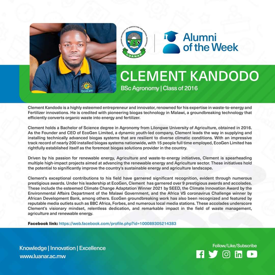 EcogenMw's tweet photo. @EcogenMw's CEO @clementkandodo1 continues to inspire with innovation and excellence. We're proud to share that he's been featured on the LUANAR page as the Alumni of the week! Check it out and join us in celebrating this remarkable achievement 🔥

https://t.co/GcQxRmyUG5 https://t.co/7NxrJeO5r9