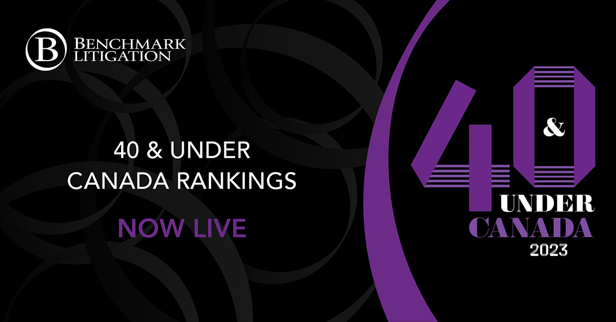 BenchLitigation's tweet image. New for 2023...for the first time ever, we are pleased to reveal Benchmark's 40 and Under List - *Canada* is now live! Check out our honorees here: spr.ly/6016PwOK8

 #Benchmark40andUnder #BenchmarkLitigation #BenchmarkCanada #CanadaLitigators #TopLitigators