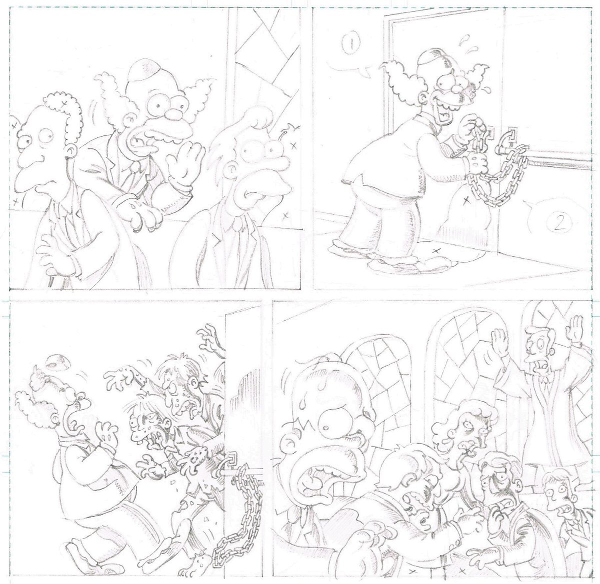 HilaryBarta's tweet photo. Screwy Simpsons.
My pencils from the story "Zombienado" in Bart Simpson's Treehouse of Horror. #screwytuesday #thesimpsons #SimpsonsComics #krustytheclown #zombies #comics https://t.co/znR8p6lSbp