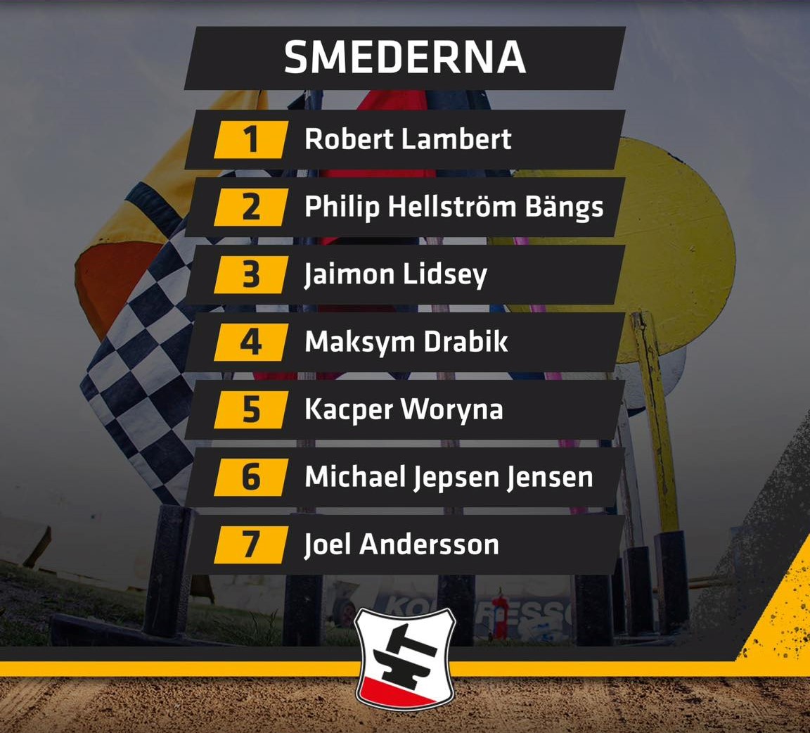 atraby's tweet photo. 🇸🇪RD13: Västervik vs Eskilstuna🏁
Back from the SWC with 6 of last week's riders on show.  Smederna's new signing Lahti replaces Woryna.  Maintaining their unbeaten home record would give Västervik top spot for 2023.  Blacksmiths currently the one team in the elimination zone. https://t.co/qYwR1wcddw