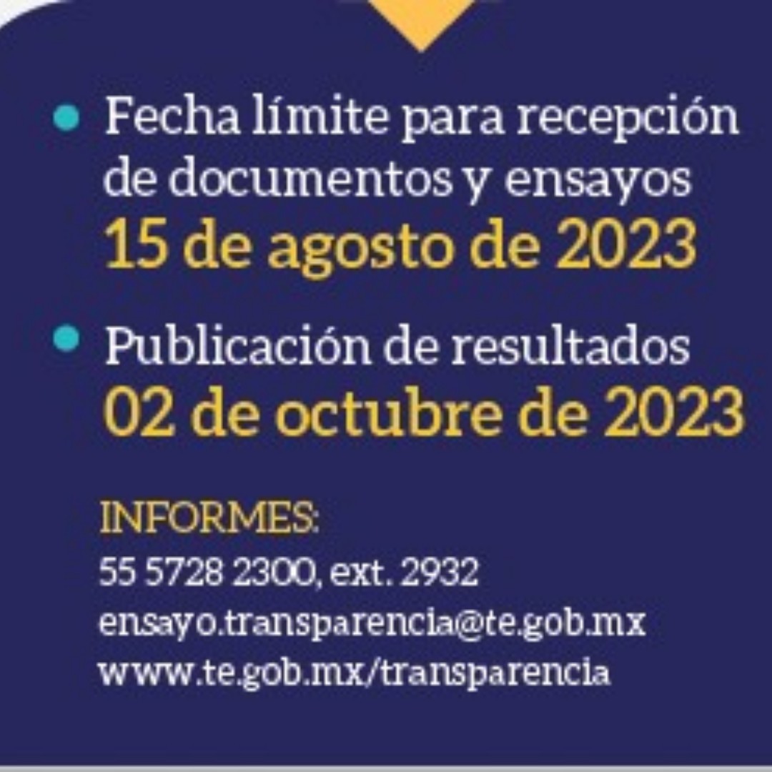 iepcjalisco's tweet photo. ¡Aún hay tiempo!
10° Concurso Nacional de Ensayo en materia de Justicia Electoral Abierta: los aportes de la transparencia, acceso a la información, la protección de datos personales y los archivos 2023
Informes en https://t.co/NfZgXTzFQZ
@TEPJF_informa @TEPJF_GDL https://t.co/ET5ZeFEaXs