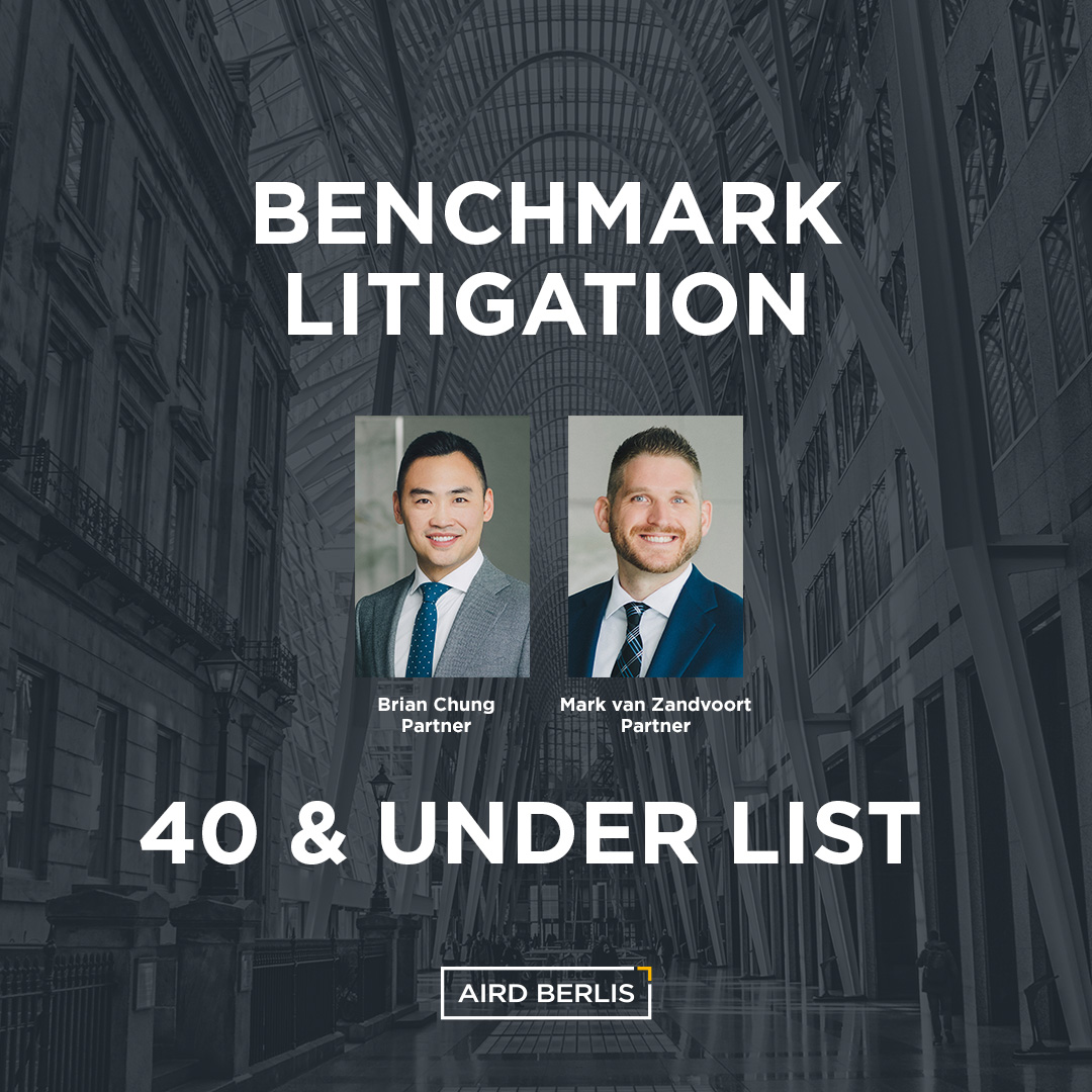 AirdBerlis's tweet image. We are pleased to share that Brian Chung and Mark van Zandvoort have been included in the 2023 Benchmark 40 &amp;amp; Under List. @BenchLitigation recognizes the best and brightest #litigators in jurisdictions across the world.

Read more: airdberlis.co/47eI4s7

#litigation