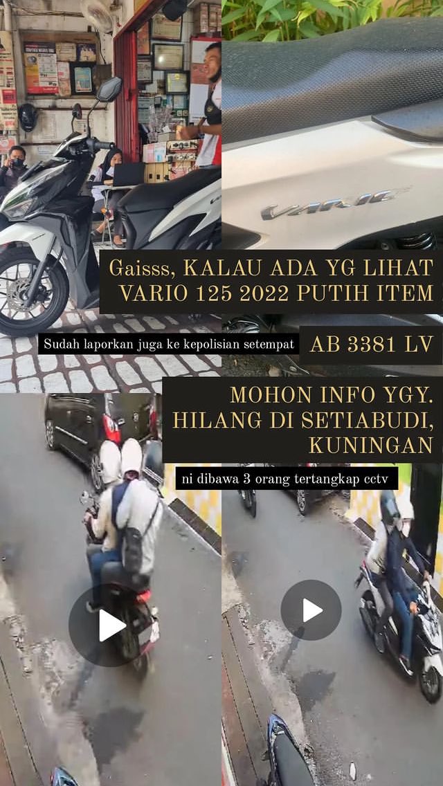 rukusama's tweet photo. Barangkali melihat motor Vario 125 tahun 2022 warna putih dengan ciri-ciri seperti di gambar langsung hubungi @anisefa 

Mohon bantuan retweetnya  @merapi_uncover @Upil_Jaran2 @InfoCegatanJgja @0tk0il https://t.co/8JBdUyMuzg