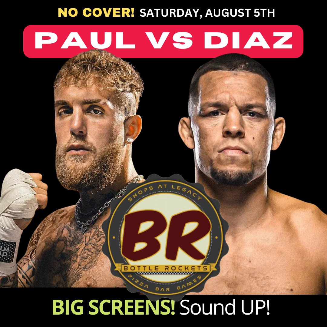 BarRockets's tweet photo. Join us as we air this exciting fight on our BIG SCREENS, on August 5th for the Paul v. Diaz fight!
***NO COVER*** Get here early to grab your spot! #paulvsdiaz https://t.co/7AVsgnBmsD