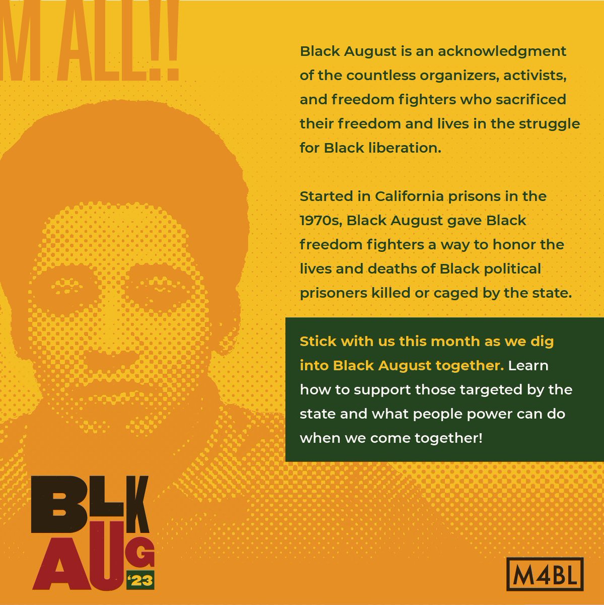 Mvmnt4BlkLives's tweet photo. Each August, we take time to shine a light on the political prisoners who have been targeted by the state for their work in furthering our movement for Black liberation. It’s a heavy topic as we reflect on the pain, trauma, and loss inflicted on our people. (1/5) https://t.co/OJlcA4m157