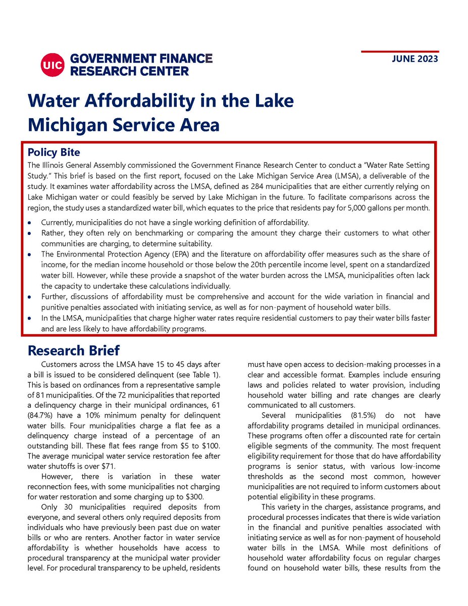 govfinanceUIC's tweet photo. The pursuit of #equitable #WaterRateSetting requires a better understanding of affordability, which this @govfinanceUIC brief examines: https://t.co/pdyOj5V8i1. It also notes the importance of including financial & punitive penalties in #WaterAffordability conversations. More ⬇️ https://t.co/EQNfcUCXln