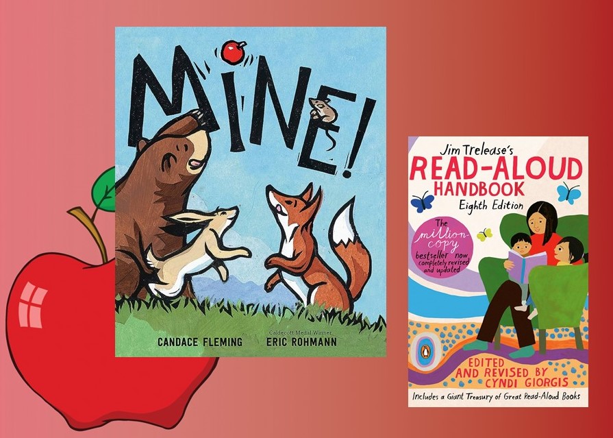 MINE! by @candacemfleming contains lively and engaging language making it the perfect read aloud for young children. Awesome illustrations by Eric Rohmann will capture listeners' attention as they anxiously await to discover which animal will declare the juicy red apple as MINE!