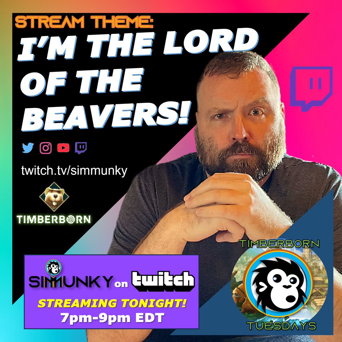 simmunky's tweet photo. Beavers be dammed! Timberborn Tuesday. Stream tonight at 7pm ET on https://t.co/1Pfp9EQP5P #gaymer #twitch #twitchstreamer #twitchtv #simmunky #timberborn #gaystreamer #beardedgay #gaybear #gaymerdaddy #gaymerhimbo https://t.co/lfF9Llm0EU