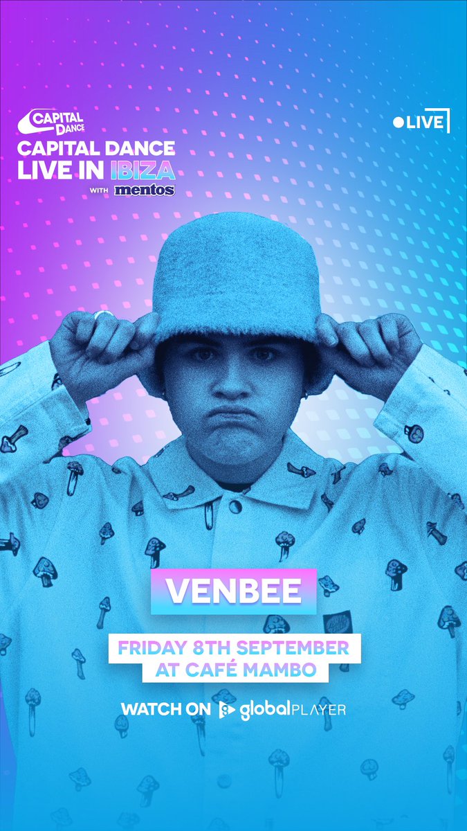 venbee.music (@venbeemusic) on Twitter photo So excited to announce I'll be joining Capital Dance Live in Ibiza with Mentos at the iconic <a href="/mamboibiza/">Cafe Mambo Ibiza</a>
If you're on the island on September 8th, head down to the event for free, or watch my whole set live on <a href="/globalplayer/">Global Player</a>
<a href="/capitaldance/">Capital Dance</a> So excited to announce I'll be joining Capital Dance Live in Ibiza with Mentos at the iconic <a href="/mamboibiza/">Cafe Mambo Ibiza</a>
If you're on the island on September 8th, head down to the event for free, or watch my whole set live on <a href="/globalplayer/">Global Player</a>
<a href="/capitaldance/">Capital Dance</a>