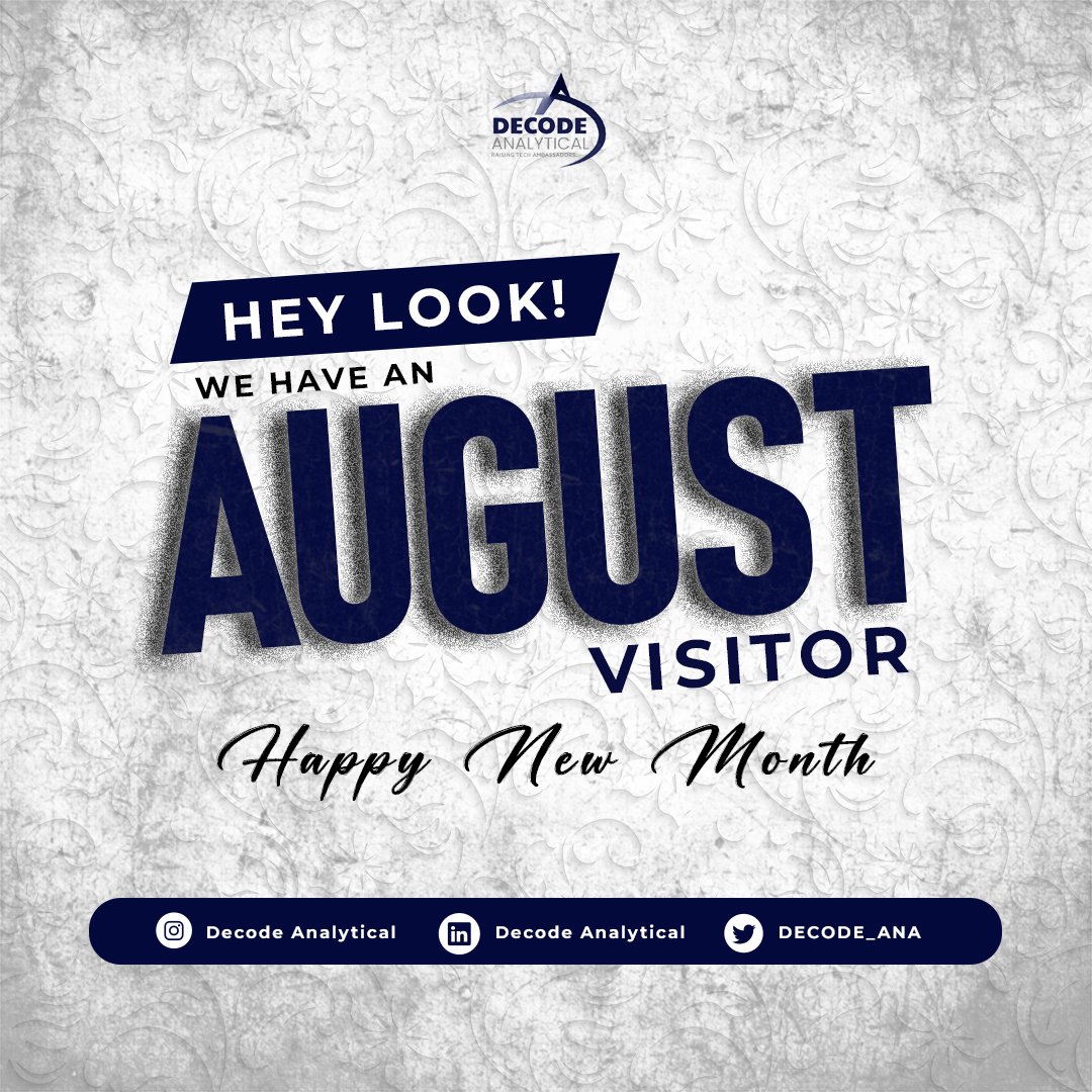 Decode_ana's tweet image. Welcome to August.
Cheers to productivity.

#decodeanalytical
#newMonth
#HappyNewMonth 
#August1st 
#techcommunity