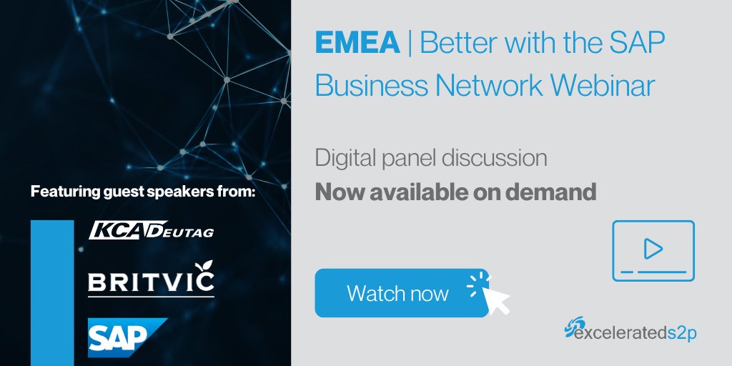 Based in Europe and missed our ‘Better with the SAP Business Network’ webinar? Watch it on-demand now and discover exclusive implementation insights from real-life customer implementation stories: go.excelerateds2p.com/l/879142/2023-… 

#excelerateds2p #sapbusinessnetwork #webinar