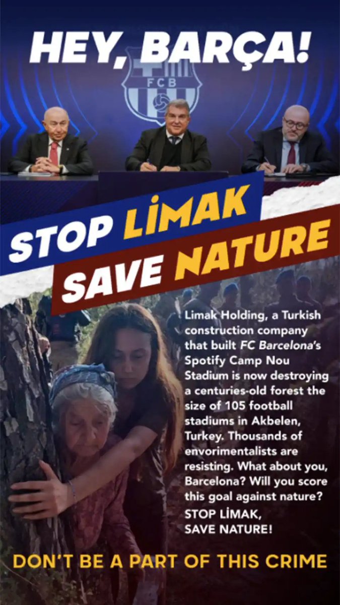 muradcobanoglu's tweet photo. Helal olsun İspanyol gazetesine göre @tipgenelmerkez, Limak ile Barça arasındaki protokol iptal edilmesi için Barselona'ya baskı yapıyor. Bu konuda geniş çaplı bir protestoya hazırlanıyorlar. #stopLimak! #savenature #saveAkbelen
https://t.co/mMzdTAaGho https://t.co/H8095djVYh