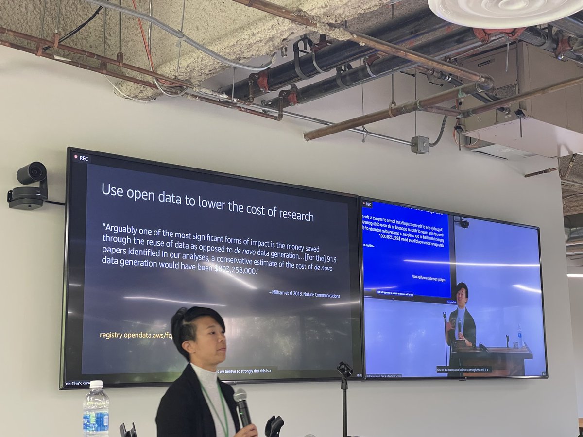 ⁦Erin Chu, Global Lead of <a href="/AWSOpenData/">AWS Open Data</a>⁩ sharing on the cost saving coming from data reuse - happening now at ⁦<a href="/Sagebio/">Sage Bionetworks</a>⁩