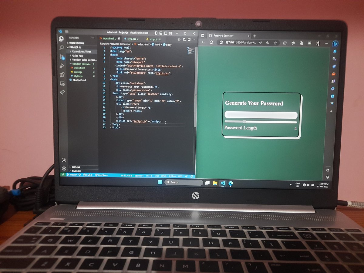 SDEBASMITA_404's tweet image. Random Password Generator under process. My CSS skills are also improving with these javascript practice projects. Learning by creating projects is much more interesting✌️.
#javascript #webdevelopment #MiniProjects #coding #selflearning