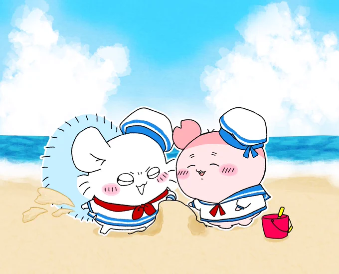 マリンスタイルのちゃんが海辺で遊んでいるところ  Natsukiさん(  )よりリクエストいただきました!ありがとうございます #ちいかわファンアート
