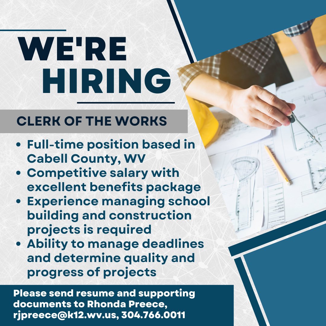 Attention Huntington Area Job Seekers! Full-time clerk of the works position now available. For more information, click the following link: mountainstateesc.com/clerk-of-the-w… Apply Now! #clerkoftheworks #cabellcountyjobs